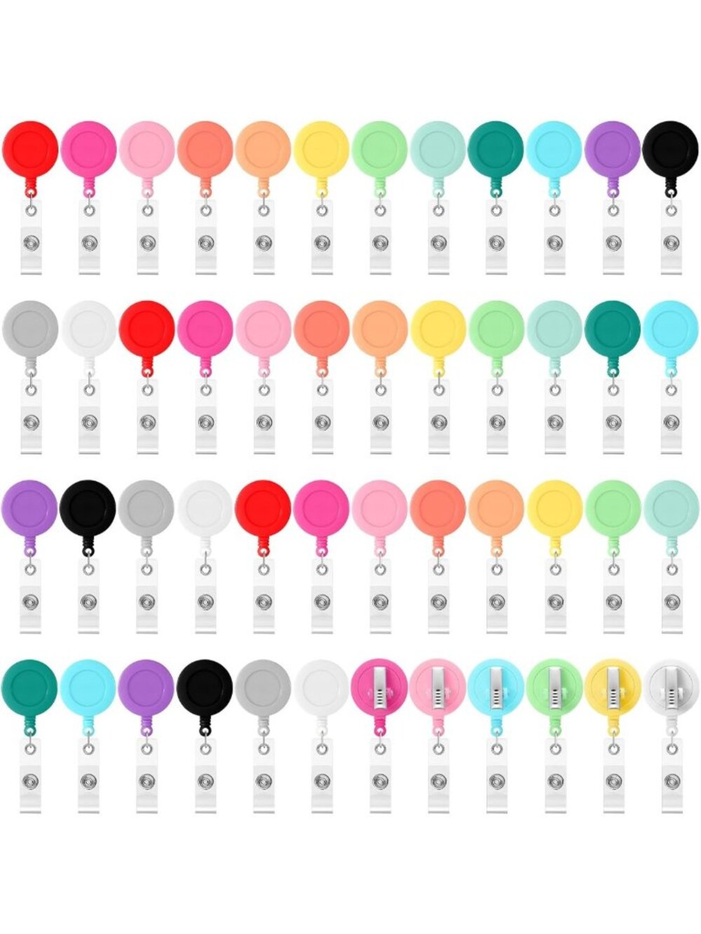 48 Pcs Retractable Badge Reel 25" ID Clip - Durable, Solid Color, Easy Access